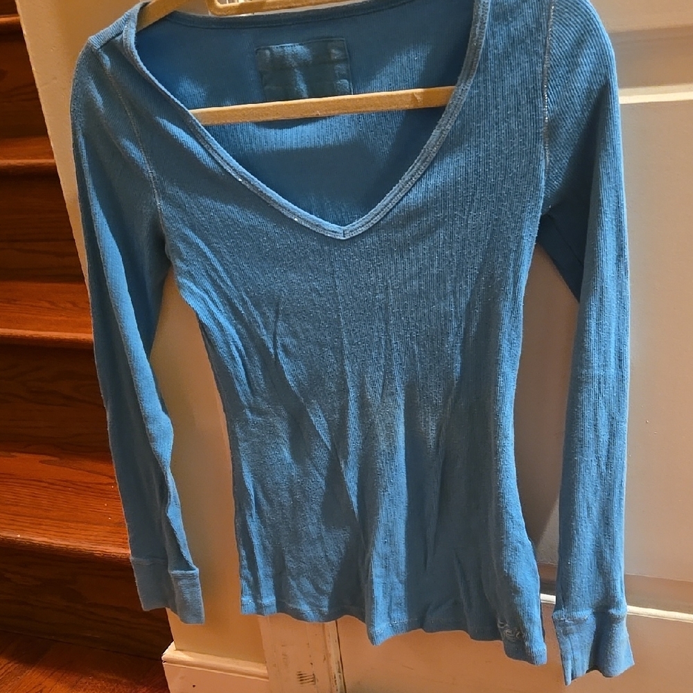 Aeropostale Blue Ribbed Fitted Blouse